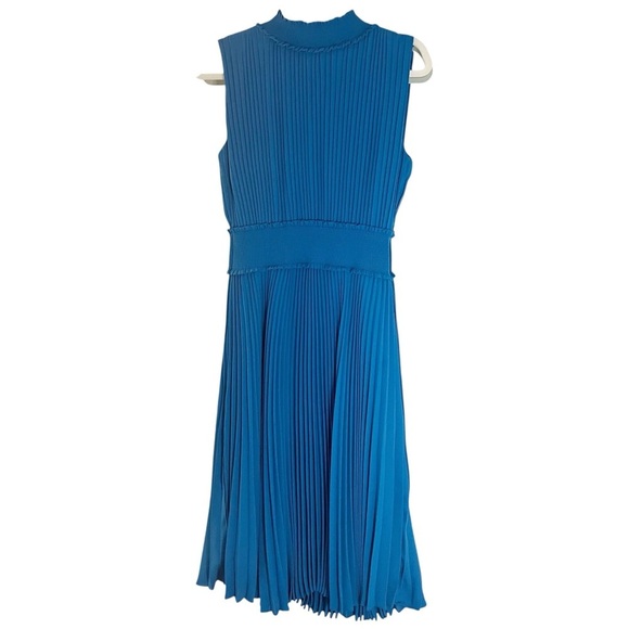 Nanette Lepore Elegant Blue Pleated Dress Sleeveless Sz 8 - Picture 4 of 10